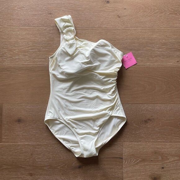 Kate Spade One Piece Swimsuit Womens Large Cream One Shoulder Buckle NEW - Picture 1 of 4